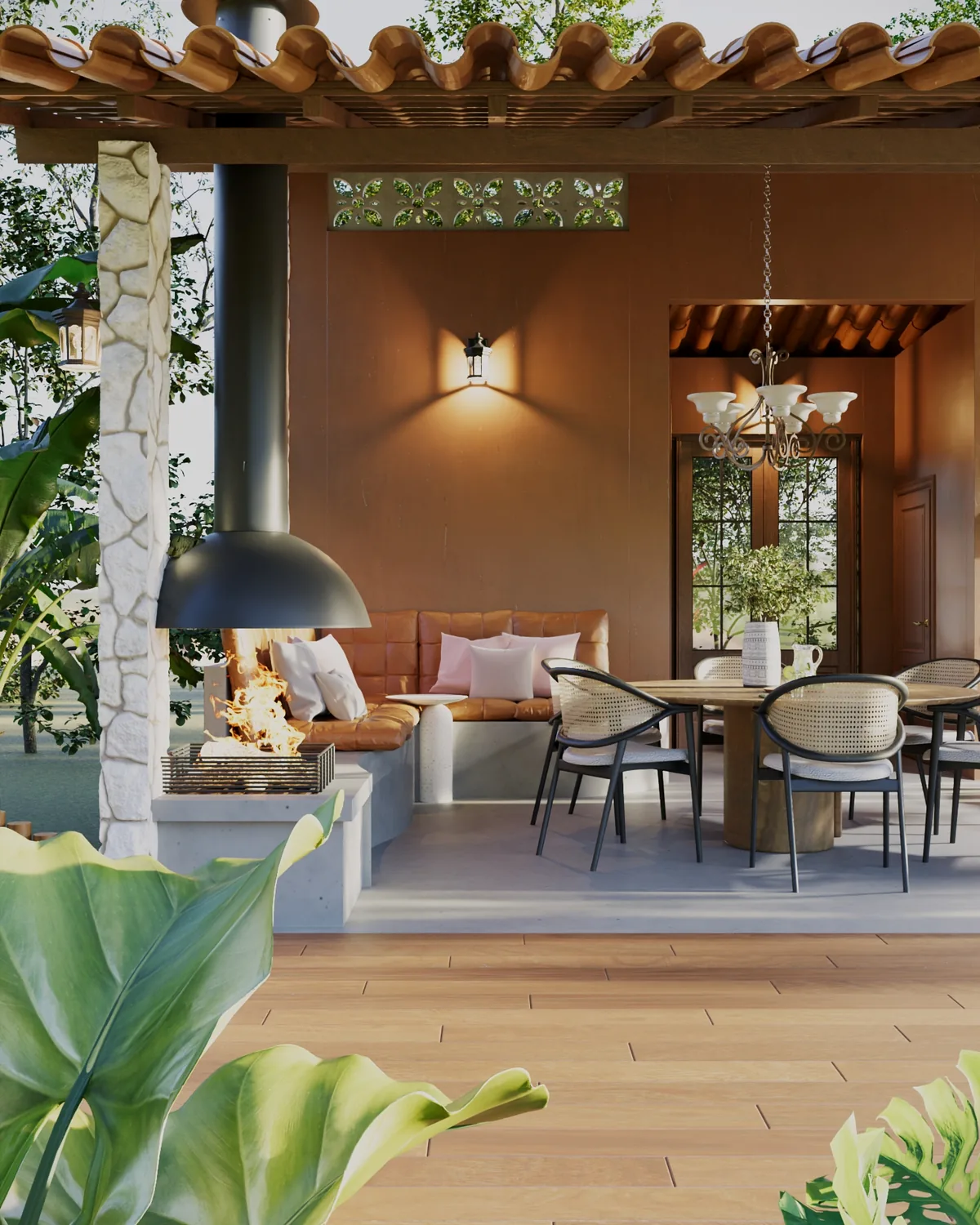 Vila Savana — Lareira central e estar externo